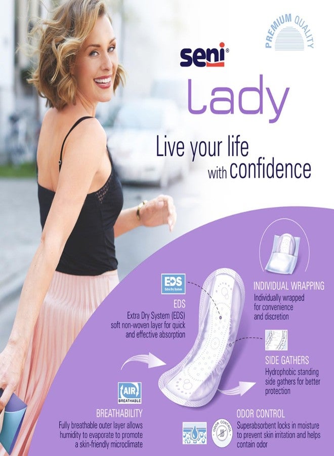 Seni Lady Discrete Bladder Control Pads with Adhesive Strip, 30 Count (1 Pack of 30), Maximum Absorbency Level, Long, 11" Length with Super Absorbent Core and Odor Control - Image 2